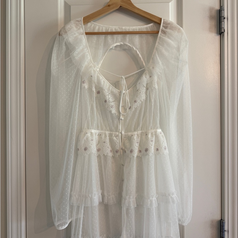 For Love and Lemons White Lace Bridal Robe Slip